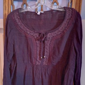 Deep Purple Floaty Peasant Bohemian Long Sleeve Blouse
